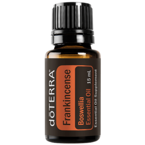 Botella de aceite esencial doTERRA Frankincense® de 15 ml, obtenido de la resina del árbol Boswellia, con beneficios para la piel y el bienestar general.
